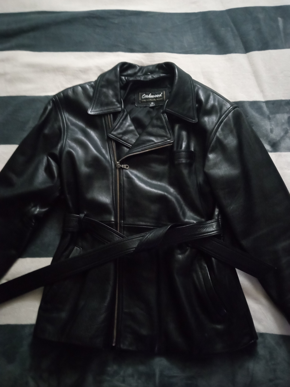 Oakwood Vintage Black Leather Belted Moto Jacket Womans 1990s